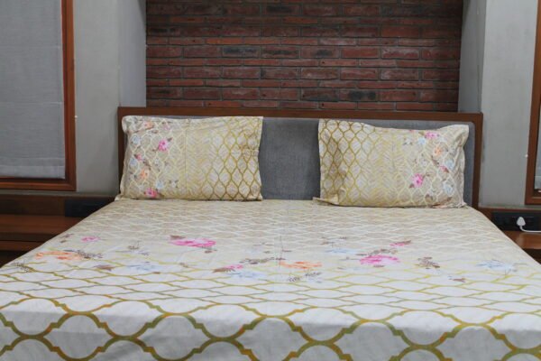 Floral Lattice Gold Bedsheet Set