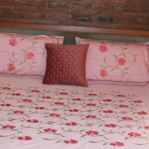 Crimson Bloom Stitch Bedsheet Set
