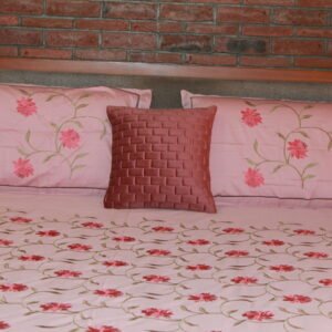 Crimson Bloom Stitch Bedsheet Set