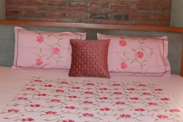 Crimson Bloom Stitch Bedsheet Set - Image 2
