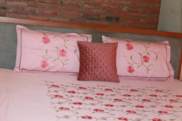 Crimson Bloom Stitch Bedsheet Set - Image 9