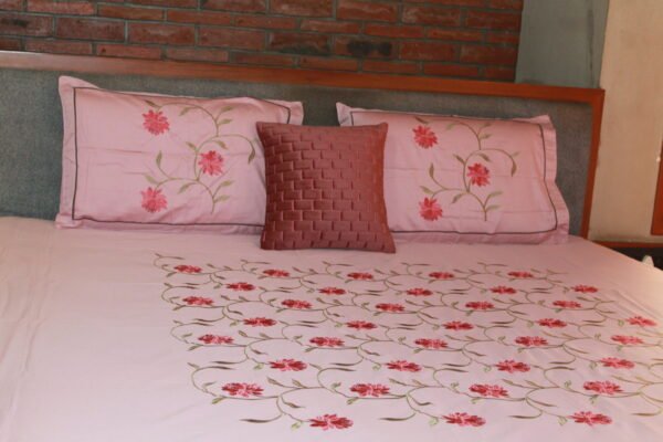 Crimson Bloom Stitch Bedsheet Set - Image 10