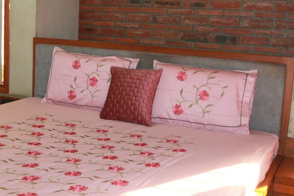 Crimson Bloom Stitch Bedsheet Set - Image 11