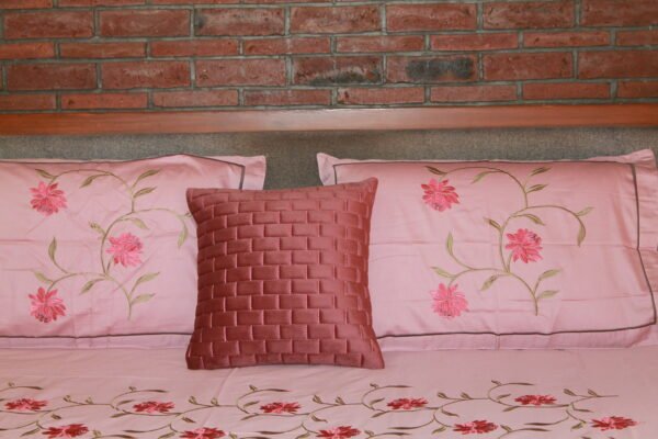 Crimson Bloom Stitch Bedsheet Set - Image 13