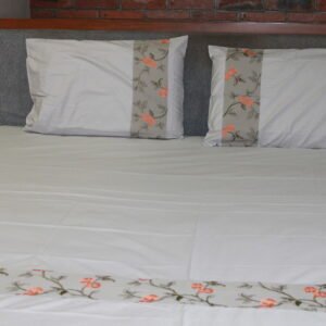 Coral Blossom Border Double Bedsheet Set